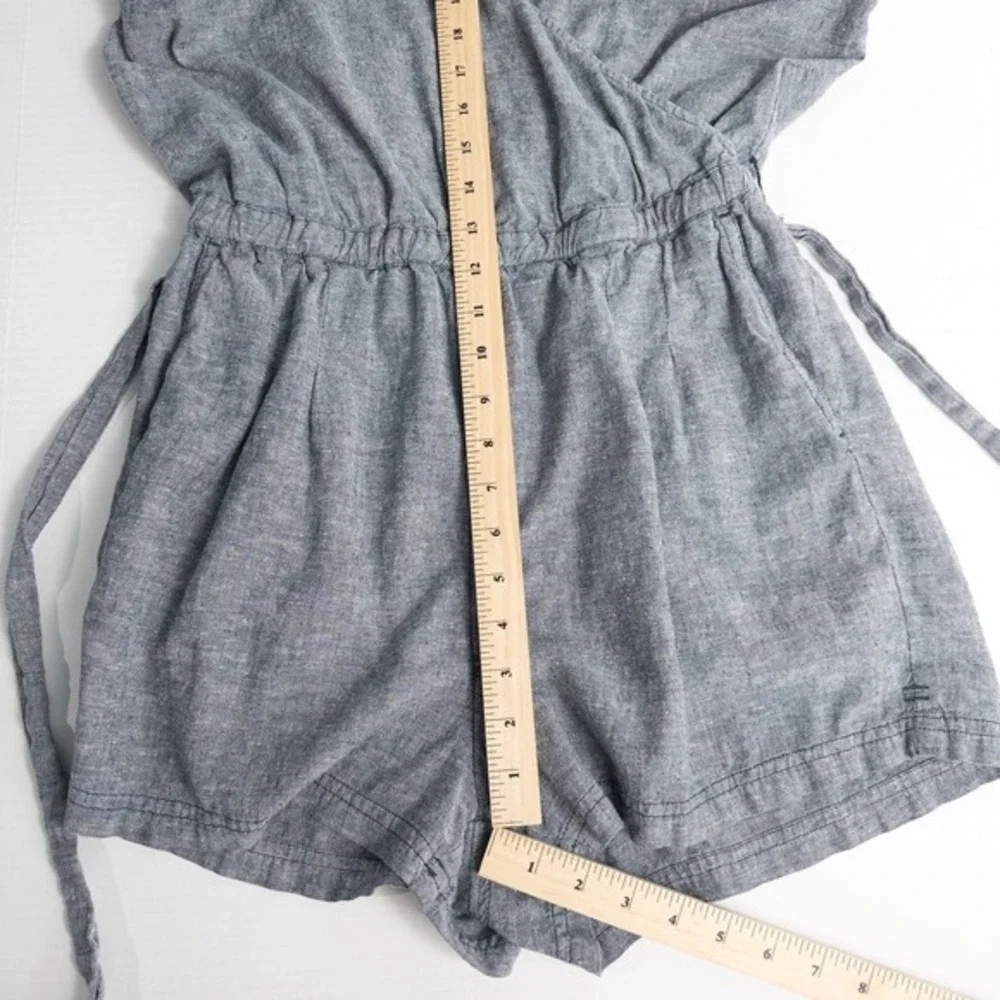 Toad & Co Tara Hemp Romper Medium V Neck Faux Wrap Blue Gray Minimalist‎ Granola